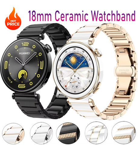 Correa De Cerámica + Metal De 18mm Para Huawei Watch Gt5 Pr