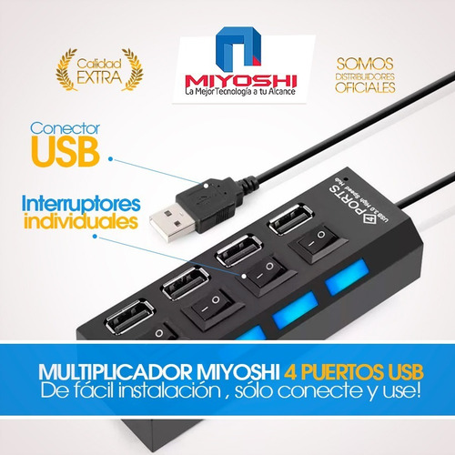Hub Usb Multiplicador 4 Puertos Usb Con Teclas Y Leds Azules