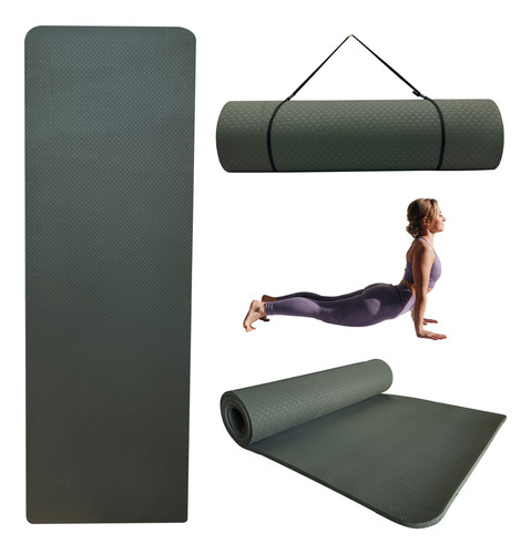 Tapete 10mm Portátil Yoga Pilates Fitness Ejercicio Tpe Color Verde oscuro