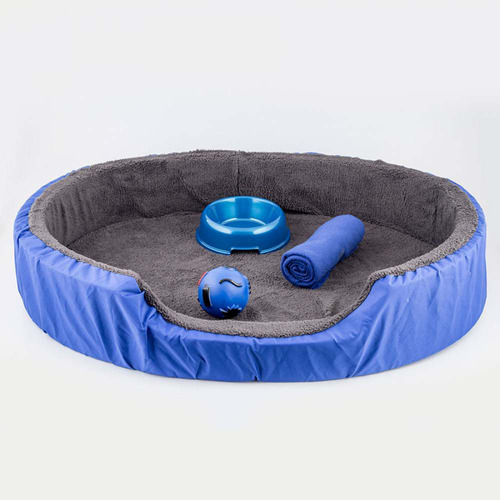 Cama Perro Clark 39265 Azul Rey + Comedero + Cobija