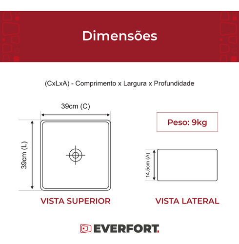 Cuba De Apoio Quadrada Com 39cm Mármore Creme Everfort