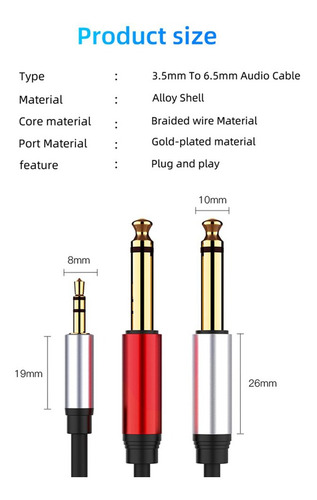 Imagem 9 de 11 de 2x 3,5 Mm 1/8 Trs Estéreo Para Cabo Divisor 6ft 1/4 Ts