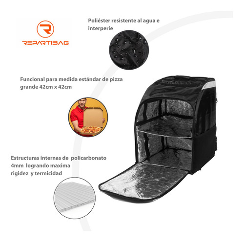 Mochila De Reparto Térmica Para Moto, Ideal Ubereats/rappi Color Negro