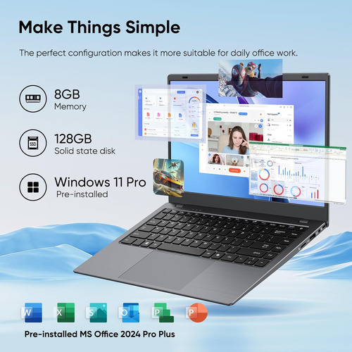 14.1 Windows 11 Pro Laptop Computer 8gb Ram 128gb Ssd, I...