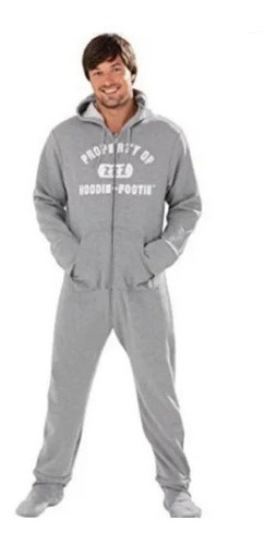 Pijama Pajamagram Hoodie-footie Para Hombre Color Gris M