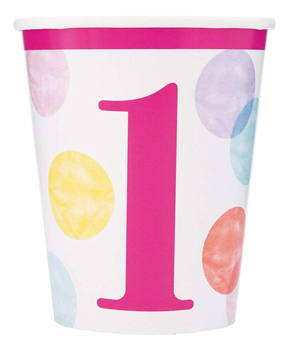 Vaso Papel Diseño Lunar Rosa 8 Unidad Rosado