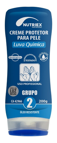 Creme Protetor Quimico Grupo 2 Para Mãos Luva Quimica 200g