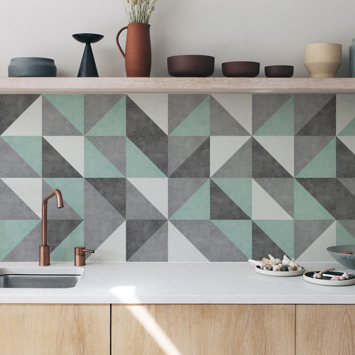 Imagen 3 de 6 de Lamina Autoadhesiva Pvc Cocina Simil Azulejos Triangulares
