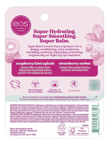 Eos 24h Moisture Super Lip Balm 2pack Balsamo Fresa Y Kiwi