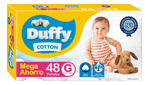 Pañales Duffy Cotton | Talle G X48 Unidades | Mega Ahorro