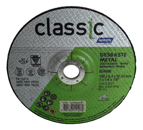 Disco De Desbaste Classic Acero 115 X 6,4x22mm X10u Norton