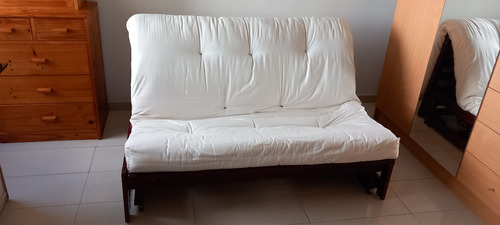 Sofa Cama Matrimonial Convertible En Caoba + Futon