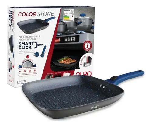 Frigideira Grill Fogão Indução Antiaderente Cabo Removível Cor Azul