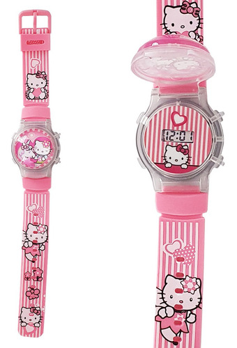 Reloj Niñas Digital Luces Tapa Infantil Hello Kitty Flor 3d