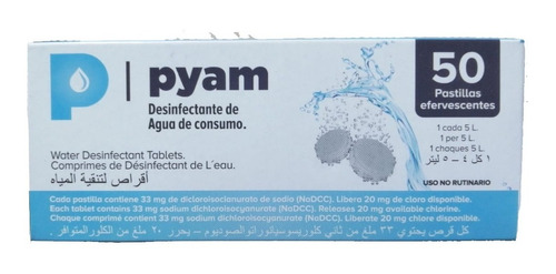 Pastillas Potabilizadoras Agua Pyam X 50 Comprimidos Flex