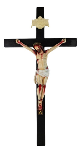 Imagem 1 de 8 de Crucifixo Tradicional Madeira Imagem Resina Policromado 70cm