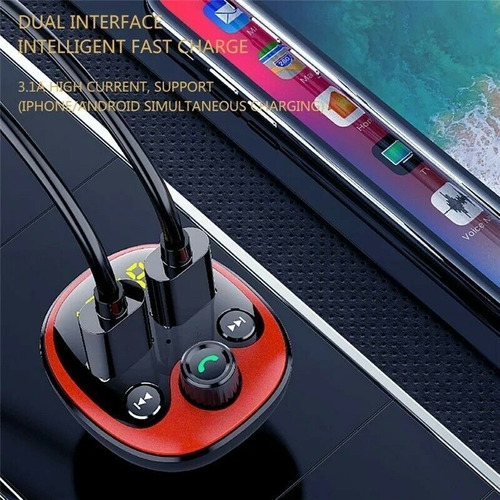 Cargador Usb Doble C/transmisor Fm Y Manos Libres Bt Auto