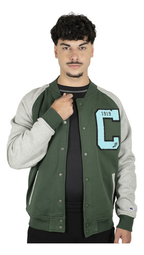 Campera Champion Superfleece Letterman Hombre Moda Verde