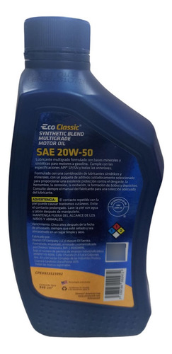 Aceite Semi Sintetico Multigrado 20w50 Api Eco Clasicc