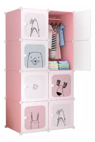 Armario de almacenamiento infantil con 6 cubos PP rosa