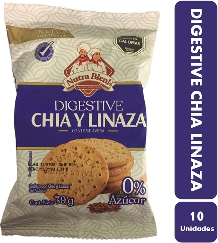 Galletas Digestive Chía Y Linaza, Nutra Bien - Pack De 10un.