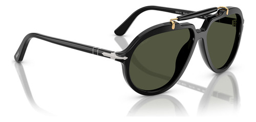 Persol Senna Series PO0202s 95/31-57, color negro, marco negro, varilla y lente verde