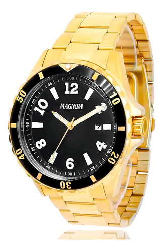 Relógio Magnum Masculino Analógico Dourado Social Clássico MA35002U Prova D'agua