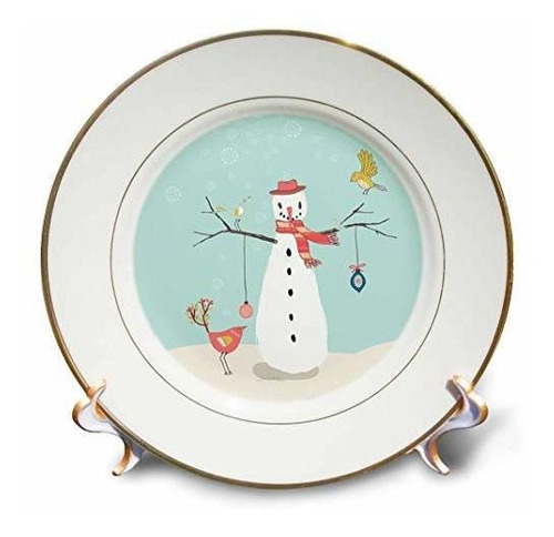 3d Rose Funny Snowman With Birds In Snow Porcelain Plate, 8 