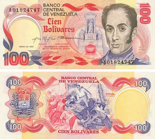 Billete De 100 Bolivares Rojo Conmemorativo Año1980