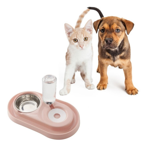 Comedero Y Bebedero Con Flotabilidad Perro Y Gato Rosa