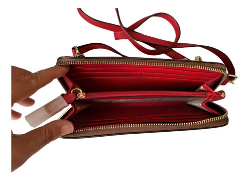 Cartera Karl Mujer Café Con Cinto Rojo Crossbody 20 X 10cm
