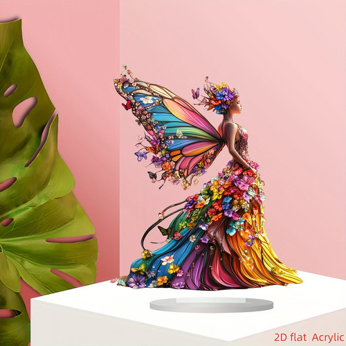 Hada De Mariposas Colorida Con Letrero Y Base