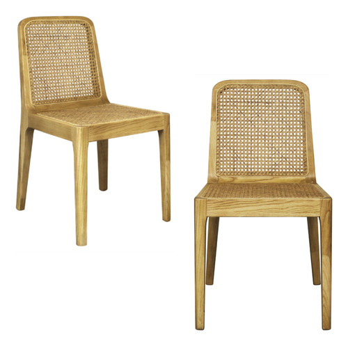 Silla De Comedor Cane Estructura Fabricada En Madera De Olmo Laqueada Asiento Y Respaldo Tejidos En Rattan Natural Makom X2 Unidades