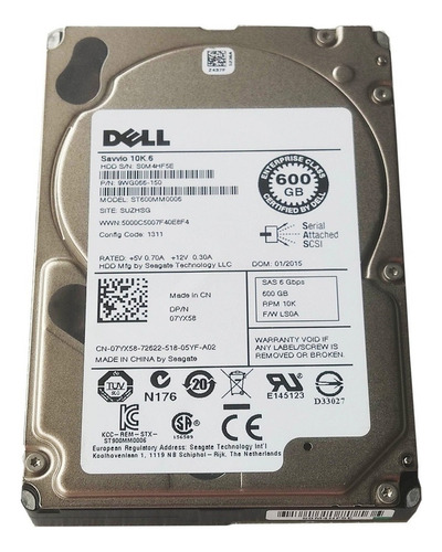 Dell 2.5 Pulgadas 600gb Sas Servidor Disco Duro 7yx58