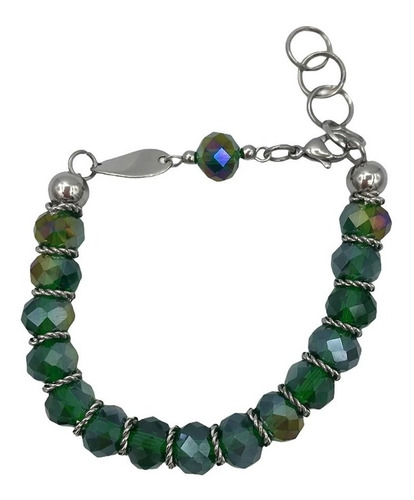 Pulsera Con Piedras Facetadas De Cristal Varios Colores. Verde Oscuro