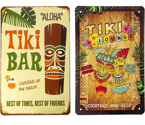 2 Piezas Tiki Bar Tin Sign Bar Decoraciones Al Aire Lib...