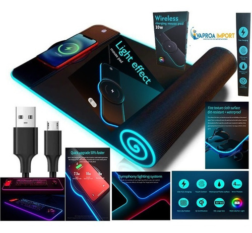 Imagen 1 de 10 de Mouse Pad Gamer Gaming Rgb 80*30*4m Con Cargador Inalámbrico