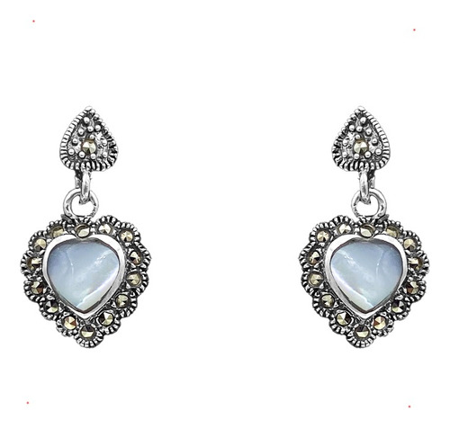 Aretes Corazon Marquesita Concha Doble Plata 925 Con Envio