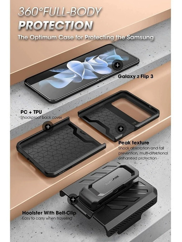 Case Supcase Para Galaxy Z Flip3 Protector 360° C/ Gancho Nv