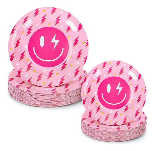 Juego 50 Platos Papel Preppy Con Diseño Sonrisa Con Estampad