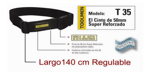 Imagen 2 de 5 de Cinturon Reforzado Toolmen T35 Especial Porta Herramientas