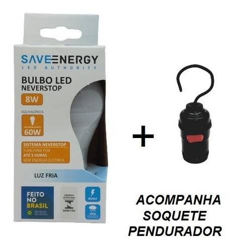 Lâmpada Emergência Neverstop 8w Luz Branca 4 Em 1 Saveenergy