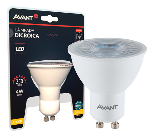 10 Lampadas Led Dicróica 4w 2700k Gu10 Amerela Bivolt Avant
