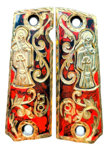 Cacha Colt 1911 Santa Muerte Chapa De Oro Con Tornillos