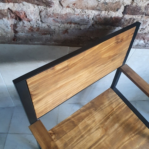 Sillon Industrial Con Brazos Hierro Y Madera Maciza