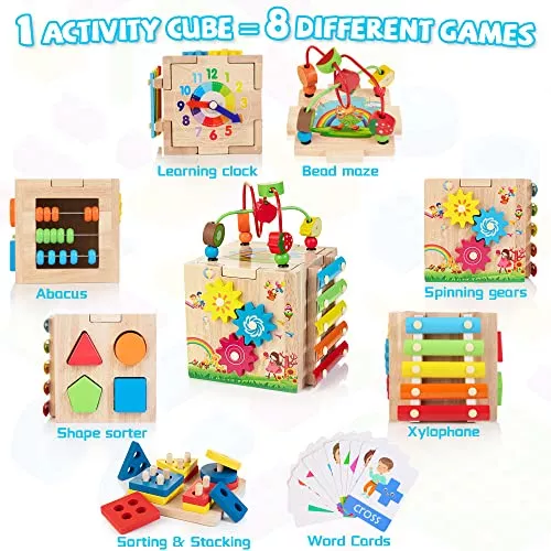 Bravmate Cubo De Actividades De Madera, Juguetes Montessori