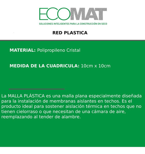 Red Plastica Sosten Para Aislante De Techo Rollo De 2x50mts