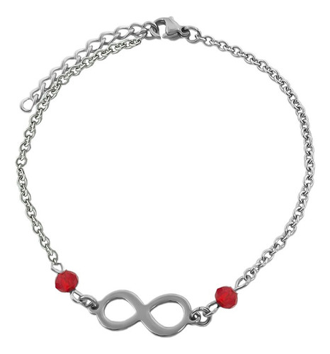 Pulsera Rojo Infinito Dos Cuentas Facetadas 18+3 Cm C:7979