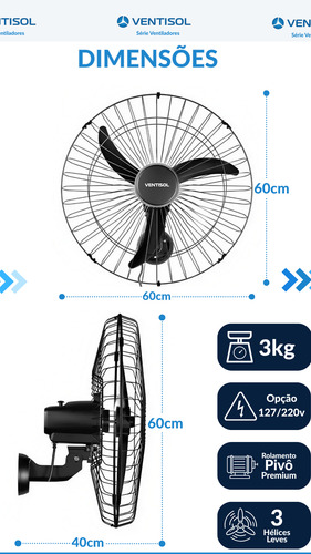 Kit 4 Ventilador De Parede Grade Aço Reforçado P Industria 60 Cm 50/60hz Preto Preto Plástico 3