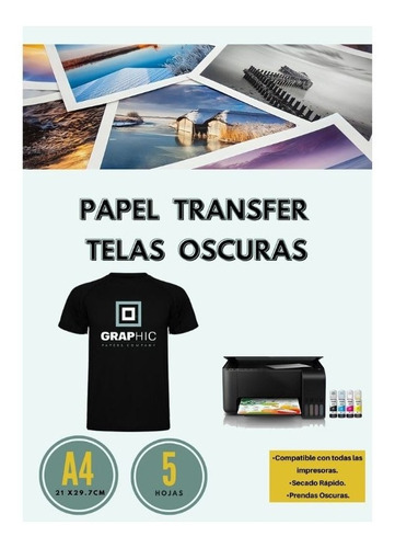 Papel Transfer Inkjet Telas Oscuras Tamaño A4 // 5 Hojas